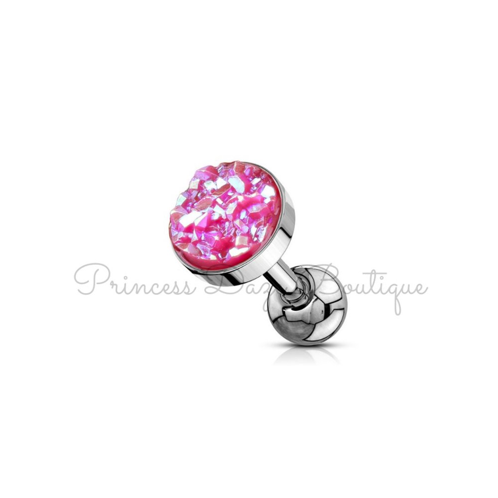 Pink Druzy Stone Cartilage Tragus‎ Barbell Earring